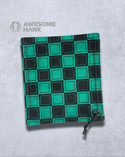 Black and Green Checkered pattern handkerchief with microfiber backing.