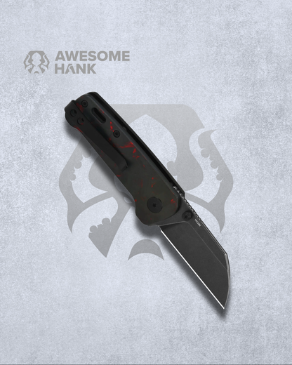 QSP PENGUIN MINI RED SHREDDED CF OVERLAY G10 14C28N (2.25" BLACK STONEWASH)