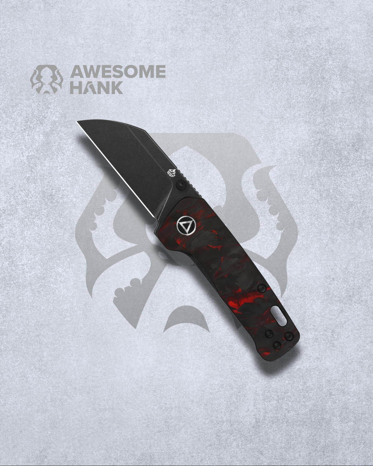 QSP PENGUIN MINI RED SHREDDED CF OVERLAY G10 14C28N (2.25" BLACK STONEWASH)